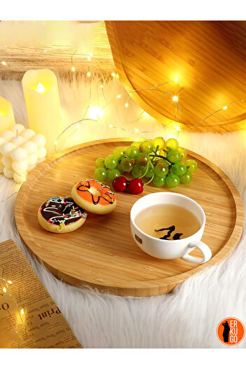 ERKUGO 6 Pieces Bamboo Round Serving Plates, Presentation Set (20x20 cm)