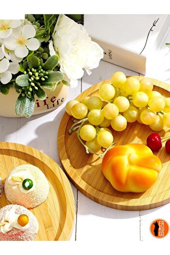 ERKUGO 6 Pieces Bamboo Round Serving Plates, Presentation Set (20x20 cm)