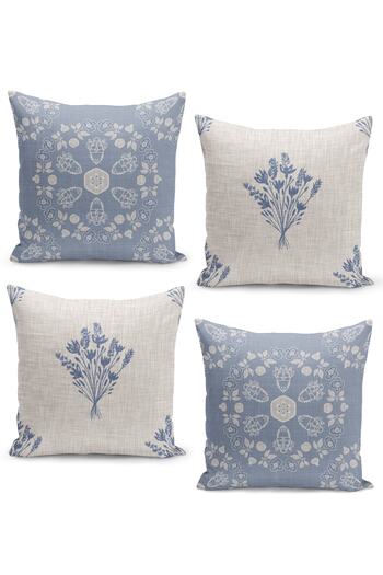 Filamente Set of 4 Throw Pillow Covers French Woven Linen Texture Look Design