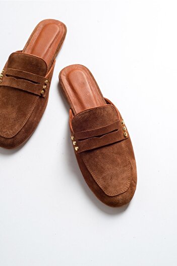 LuviShoes 165 Genuine Leather Tan Suede Women's Slippers