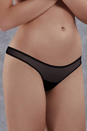 Doreanse Women's Black Transparent Patternless Thong Panties 6190
