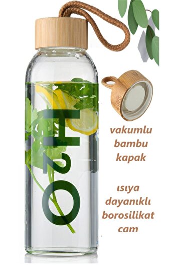 Tohana Art Bee H2o Borosilikat Cam Matara Bambu Vakum Kapaklı Su Şişesi Suluk