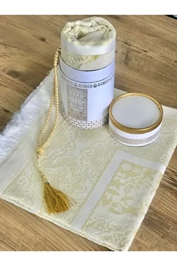 enti ev tekstili Dowry Gift Luxury Boxed Prayer Rug Set Gold