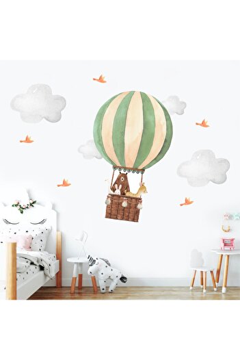 Tilki Dünyası Unisex Children's Green Colored Balloon Animals Patterned Room Wall Sticker