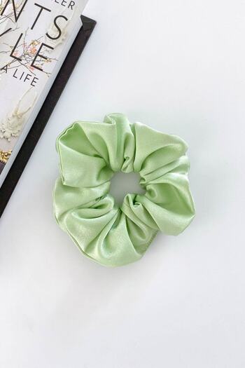 By Nur Erten Green Satin Fabric Bagel Rubber Buckle Scrunchie