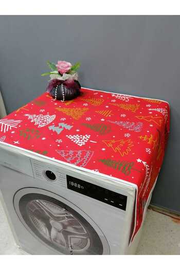 Başak Ev Tekstili RED NEW YEAR PATTERNED DUCK FABRIC WASHING AND DRYER COVER 120X60CM