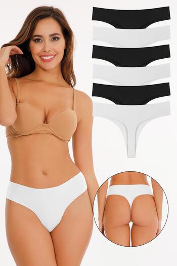 Sensu Women's Laser Cut Thong Panties 6 Pack Set Kts3067