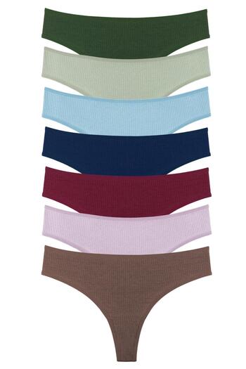 Sensu Women's Ribbed Brazilian Thong 7 Pack Set