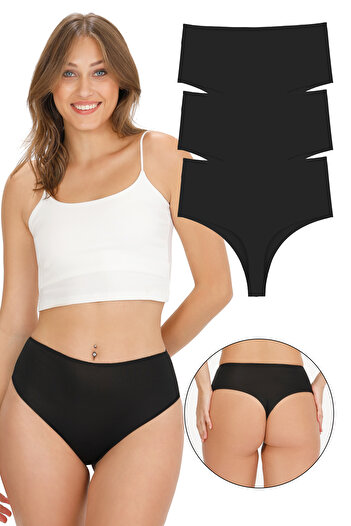 Sensu Women's Laser Cut High Waist Thong Panties Set of 3 Kts5002