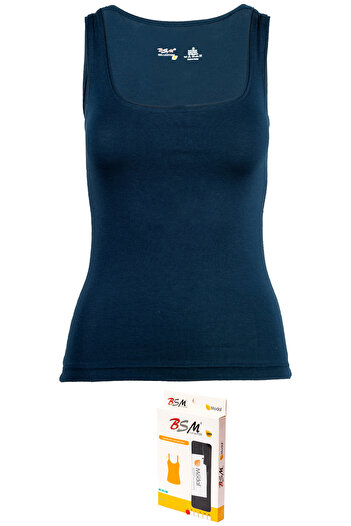BSM Women's Navy Blue Modal Cotton Soft Breathable Thick Strap Tank Top