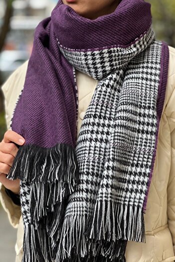 novon Plaid Patterned Wool Textured Double Sided Scarf Shawl