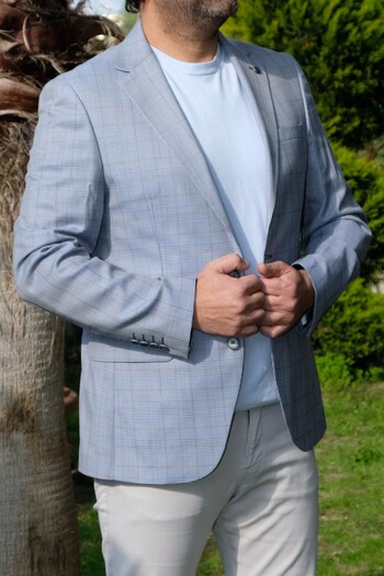 Luisero КАРТАТИЙ ЧОЛОВІЧИЙ СПОРТИВНИЙ ПІДЖАК СВІТЛО-БЛАКИТНОГО КОЛЬОРУ
