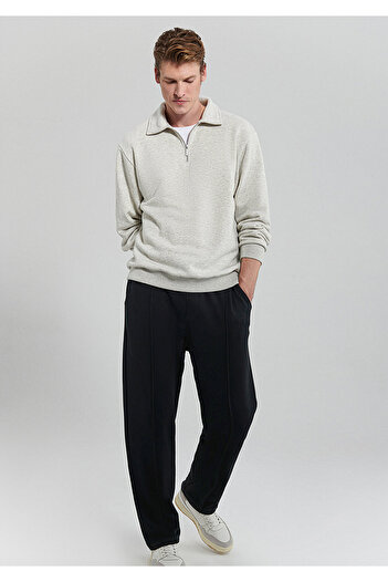 Mavi Polo Neck Semi Zippered Gray Sweatshirt 0S10093-82498