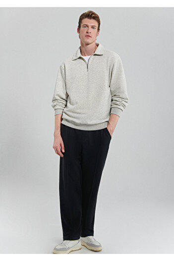Mavi Polo Neck Semi Zippered Gray Sweatshirt 0S10093-82498