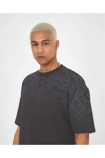 The Champ Clothing Unisex Oversize Paisley Pattern Printed 2 Thread - Cotton T-Shirt