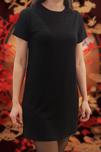 Kurun's Collection Regular Fit Kısa Kollu Baskısız Siyah Likralı Pamuk Tişört Elbise