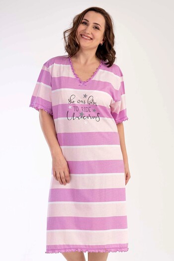 VİENETTA Cotton Women's Large Size V-Neck Short Sleeve Nightgown
,211229