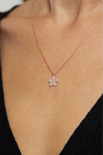 Roza Silver Zirkon Taşlı Rose Minimal Papatya Gümüş Kolye
