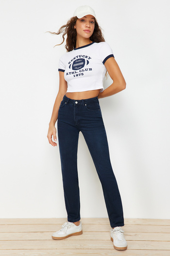 Trendyol Collection Midnight Blue ψηλόμεσο Comfort τζιν - Sustainable TWOAW24JE00091