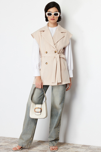 Trendyol Modest Beige Belt Detailed Woven Vest TCTSS24YL00004