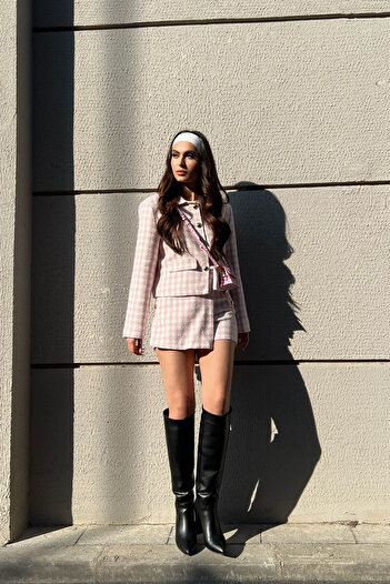 Seda Yalçın Atelier Pembe Düğme Detaylı Tüvit Şort Etek