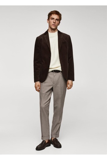 MANGO Man Kalhoty Slim Fit s vlněným vzorem Micro Houndstooth