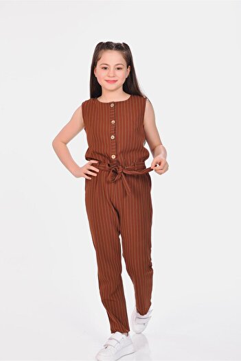 RAMON&ARTOS Striped Front Placket Buttoned Girl's Jumpsuit