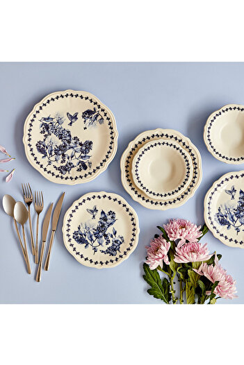 Bella Maison Vanessa Stoneware 48 Parça 12 Kişilik Yemek Takımı Mavi