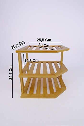 Digithome Bambu 3 Katlı Köşe Rafı Organizer Mutfak Düzenleyici Kahverengi - C/3 C1-1-289