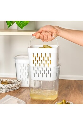 btm home Pickle Bowl with Strainer, Olive Bowl, Multi-Purpose Rectangular Storage Container Set - 2 Lt