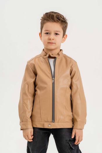 Gold Class Kidswear Δερμάτινο μπουφάν για αγόρι με φερμουάρ