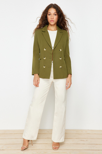 Trendyol Collection Khaki Regular Lined Double Breasted Closure Woven Blazer Jacket TWOSS21CE0029