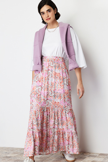 Trendyol Modest Multicolored Floral Patterned Woven Skirt TCTSS22EE00000