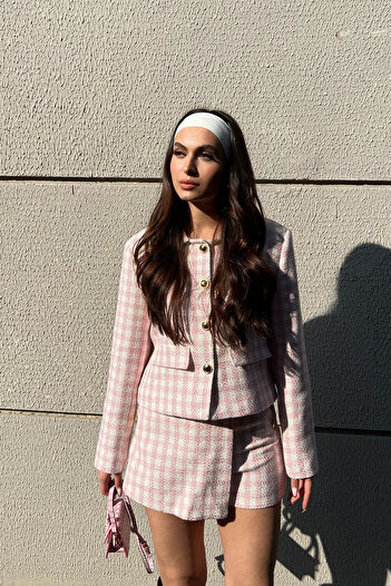Seda Yalçın Atelier Pembe Düğme Detaylı Tüvit Şort Etek