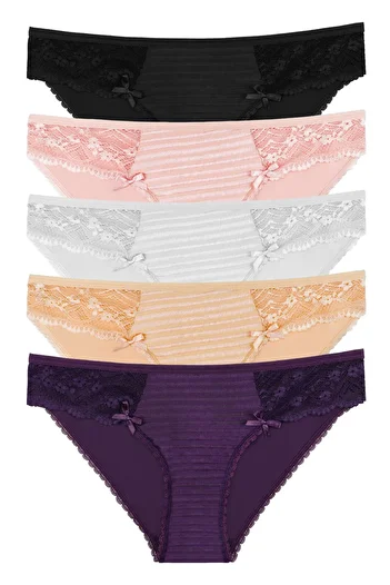 Sensu Set de 5 chiloți pentru femei Wide Fit - Tulle și Dantela - Kts2071