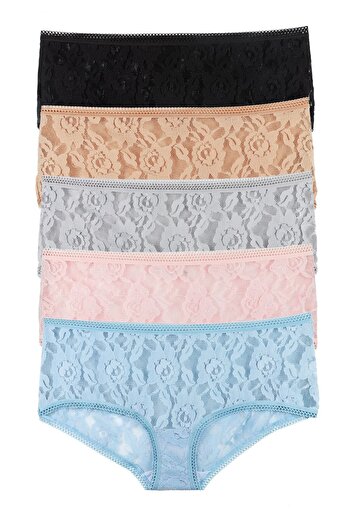 Sensu Women's Full Lace Shorts Panties 5 Pack Set Kts1132