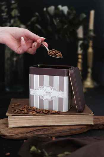 EVLE Er205-7A Elegance Coffee Patterned Square Metal Storage Container 8 X 12 cm