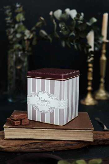EVLE Er024-4j Elegance Chocolate Patterned Square Metal Storage Container 12x12 Cm