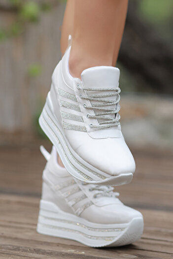 LEYDİ SHOES Pantofi sport de damă Lina Hidden Heel White Stone