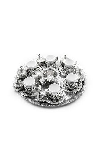 ANTEPSEPETİ SILVER PLATED 6 PERSON COPPER COFFEE CUP SET