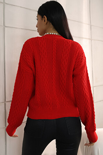 ALCHON V-neck Long Sleeve Hair Braided Four Button Standard Size Winter Knitwear Cardigan