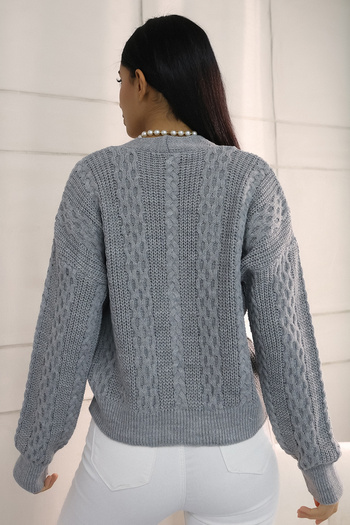 ALCHON V-neck Long Sleeve Hair Braided Four Button Standard Size Winter Knitwear Cardigan