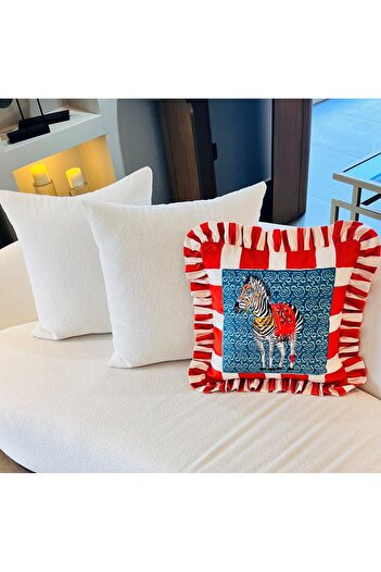 ge living Zebra Patterned Orange Velvet Throw Pillow Cover - Hope Series Special Design Ruffled