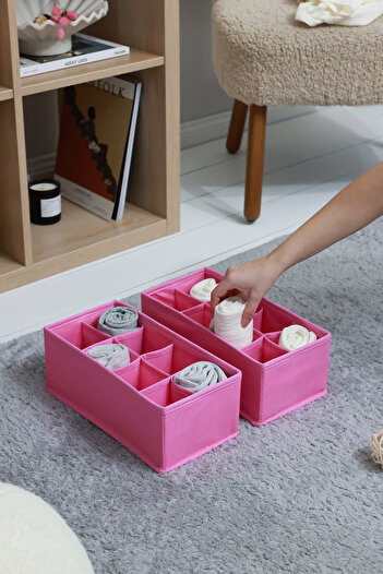 REKHOME 2'li Pembe 8 Bölmeli Çocuk Odası Dolap Çekmece İçi Çorap Düzenleyici Petek Akordiyon Organizer