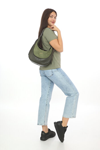 Piedra New Season Design Bag with Khaki Color Leather Suede Mixed Shoulder Strap