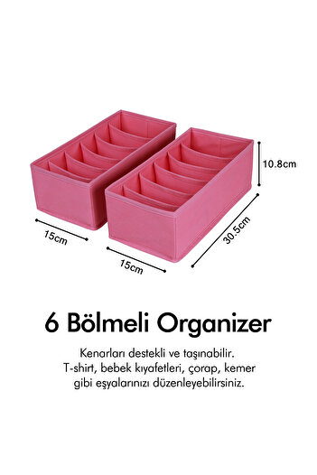 REKHOME 2'li Pembe 6 Bölmeli Çocuk Odası Dolap Çekmece İçi Çorap Düzenleyici Petek Akordiyon Organizer