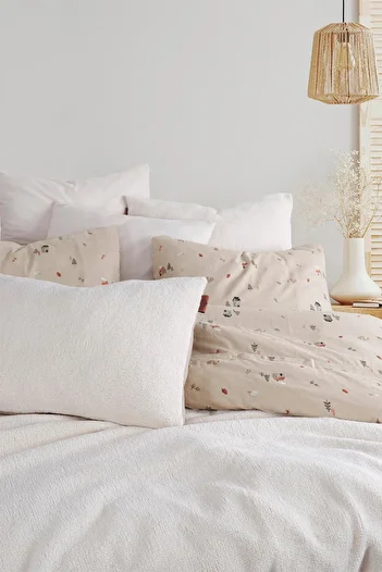 İyi Geceler İstanbul Sherwood Ecru Single 100% Cotton Flannel Bedspread Set