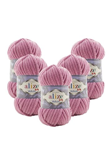 Alize Velluto 5-Piece 98 Rose Petal Hand Knitting Yarn