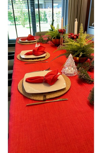 Decamor home 6-Piece Linen Textured Glitter Red Napkin Fabric Napkin