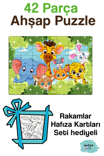 kutuTR Notpa Eğitici Ve Öğretici Ahşap Renkli Yapboz 42 Parça Puzzle 1 Ky42-001 Hafıza Kart Seti Hediyeli